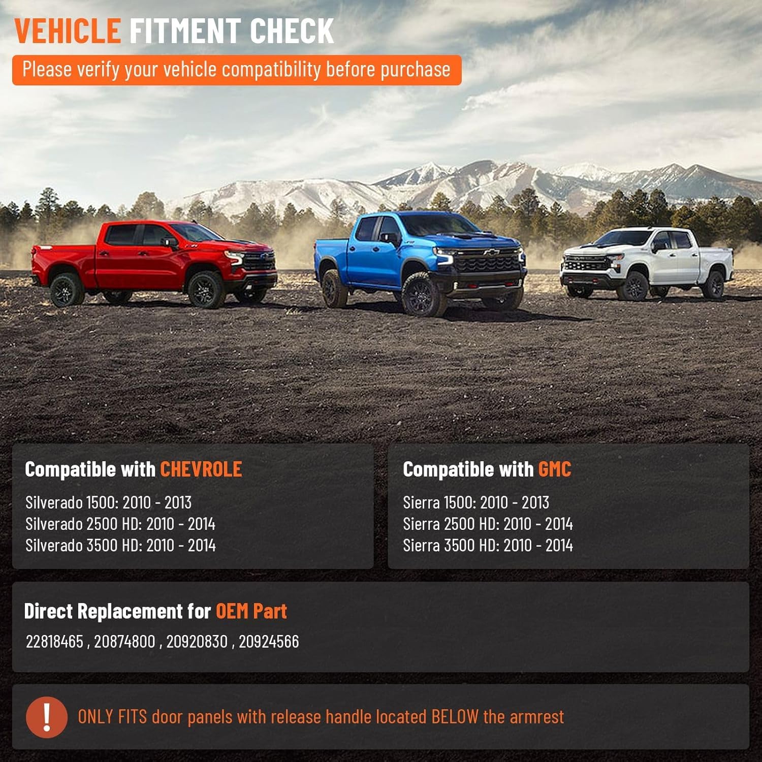 Door Armrest Repair Kit for Chevy Silverado & GMC Sierra 1500/2500/3500 HD 2010-2014 Driver Side Front Left, for Door Panel with Release Handle Below Armrest OEM 22818465 Black Black/Ebony