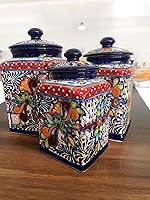 XL Handcrafted Talavera Canisters Set of 3 | Mexican Folk Art Ceramic Kitchen Storage Jars | Vibrant Floral Patterns