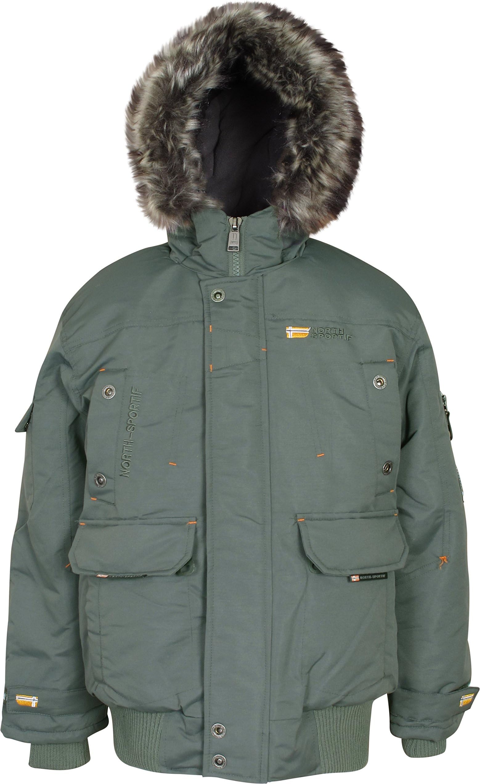'North Sportif Boys Bomber Snorkel Jacket with Utility Pockets, Olive, Large 14/16'