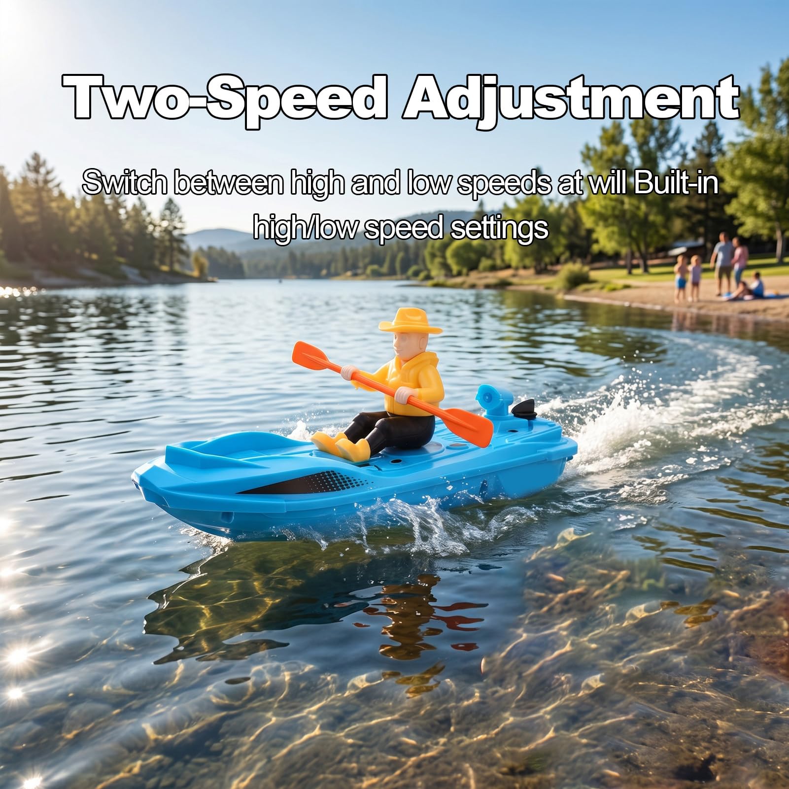 Barca radiocomandata da kayak radiocomandata, 2,4 GHz, con interruttore di sicurezza attivato ad acqua, modalità a doppia velocità per piscina, lago, laghetto, facile da usare (blu)