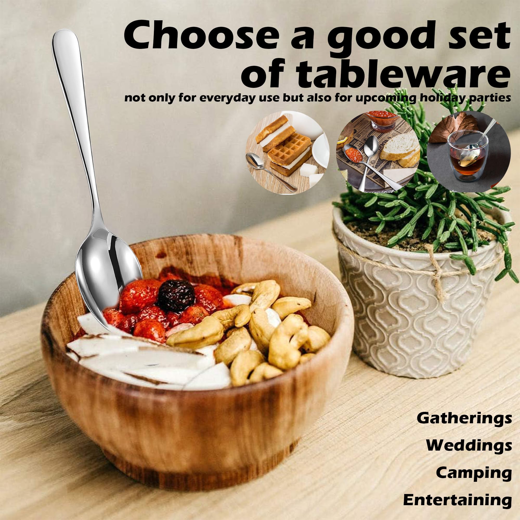 ATB Esslöffel, Dessertlöffel, lebensmittelechter Edelstahl-Löffel, Besteck für Zuhause, Küche oder Restaurant – hochglanzpoliert, spülmaschinenfest, Set mit 4/6/12, 16,5 cm (6,5 Zoll) (4)