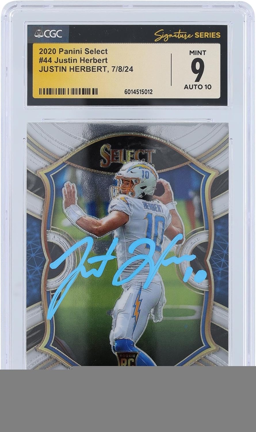 Justin Herbert Los Angeles Chargers Autographed 2020 Panini Select Light Ink #44 CGC Fanatics Witnessed Authenticated 9/10 Rookie Card - Football Slabbed Autographed Rookie Cards