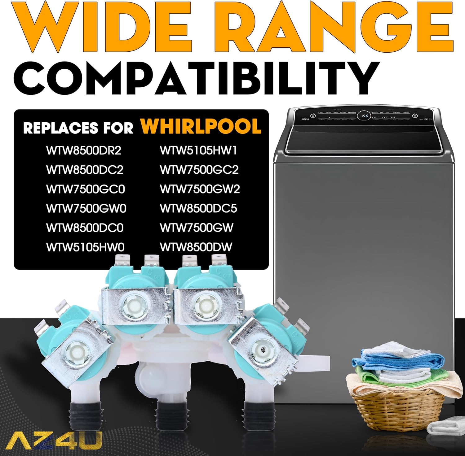 Washer Water Inlet Valve Replace For Whirlpool Cabrio WTW8500DR2 WTW8500DC2 WTW7500GC0 WTW7500GW0 WTW8500DC0 WTW5105HW0 WTW5105HW1 WTW7500GC2 WTW7500GW2 WTW8500DC5 WTW7500GW WTW8500DW WTW8500DW1