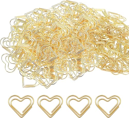 Gold Paper Clips, 100 PCS Small Paperclips Metal Heart Paper Clip Golden Heart Shaped Paperclip for Books Postcards Document