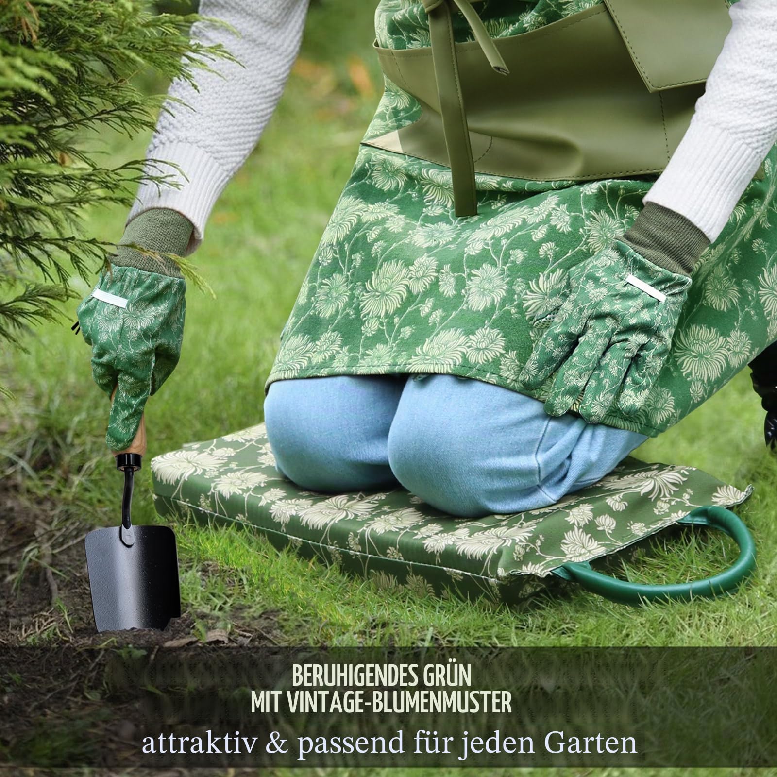 Colwelt Gartengeräte-Set, 8-teilig, Gartengeräte mit Holzgriff, einschließlich Gartentasche, Kniepolster, Handschuhe, Gartenschere, Kelle, Tulpenkelle, Grubber – Gartengeschenke für Damen und Herren