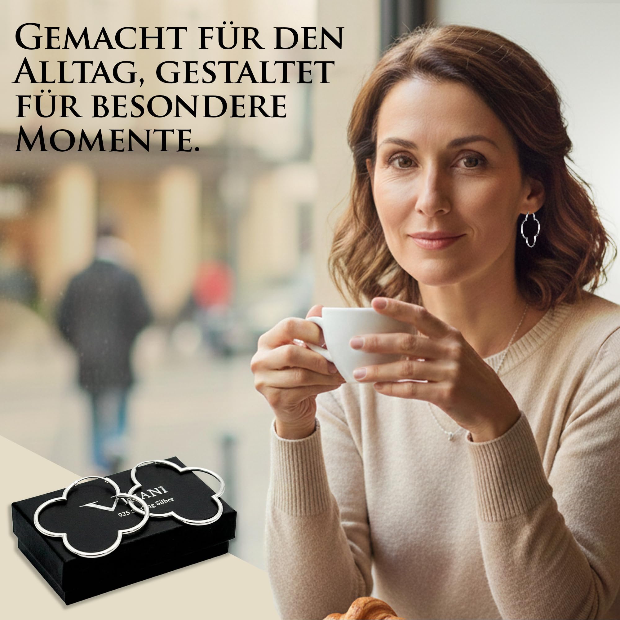 Vinani Damen Ohrringe 925 Silber - Creolen Ohrring Set für Frauen aus 925 Sterling Silber glänzende Blume mittel Hoop Flower Kreolen 2CBS