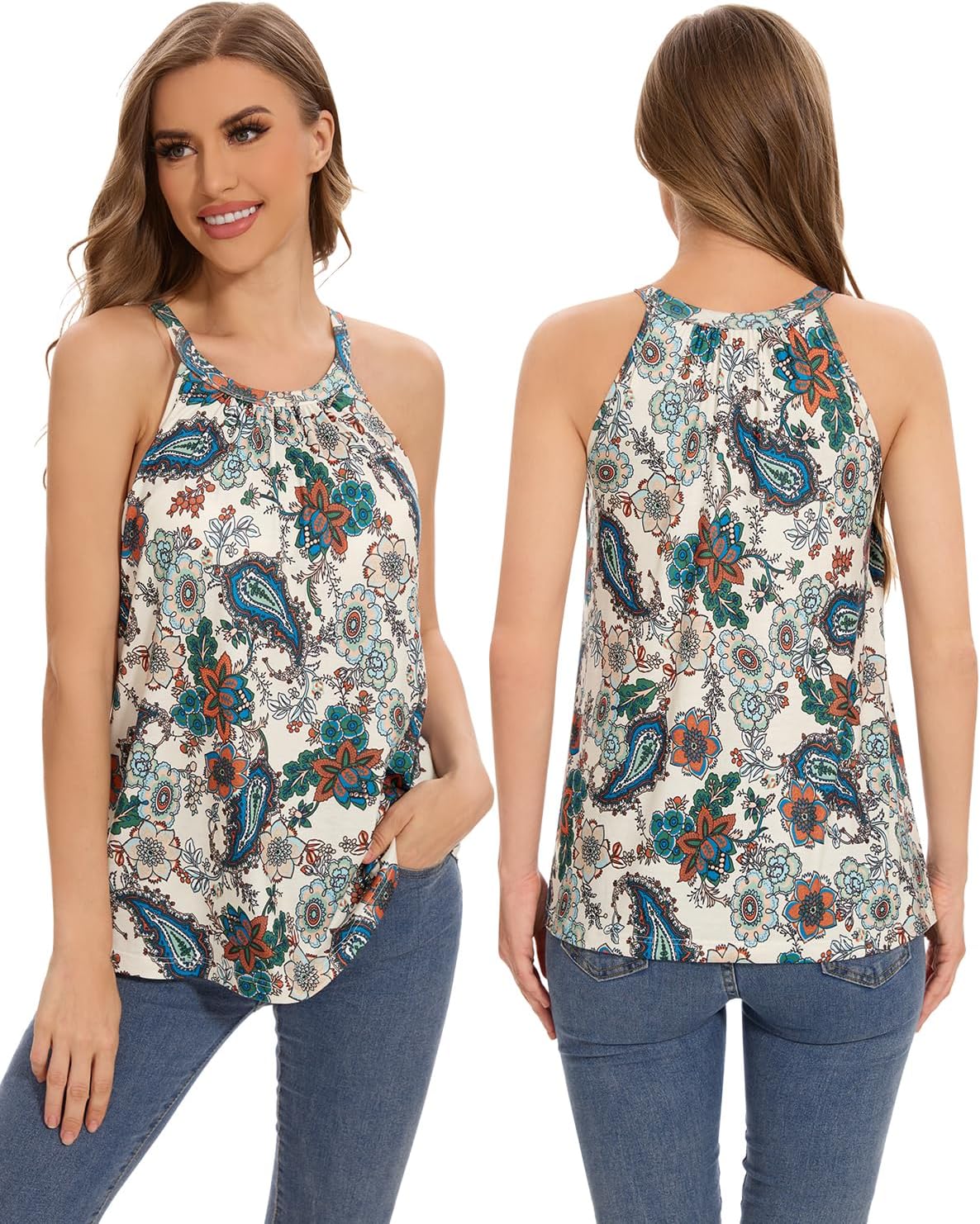 Rosyline Women Camisole with Built in Bra Summer Halter Tank Top Casual Loose Fit Shirts - Image 3