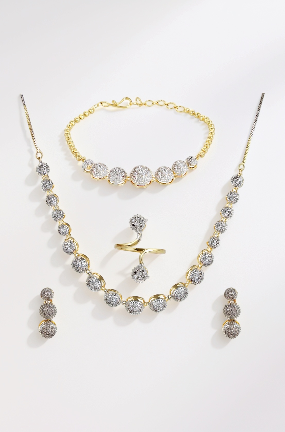 Jewellery Set for Women American Diamond Combo of Choker Necklace Set with Earrings, Bracelet and Ring for Girls and Women