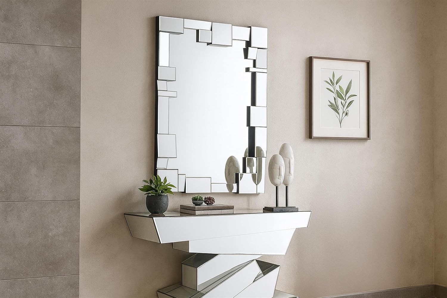 Meridian Furniture 410-M Jade Collection Modern | Contemporary Mirror with Geometric Style, 31.5" W x 3" D x 48" H, Mirror