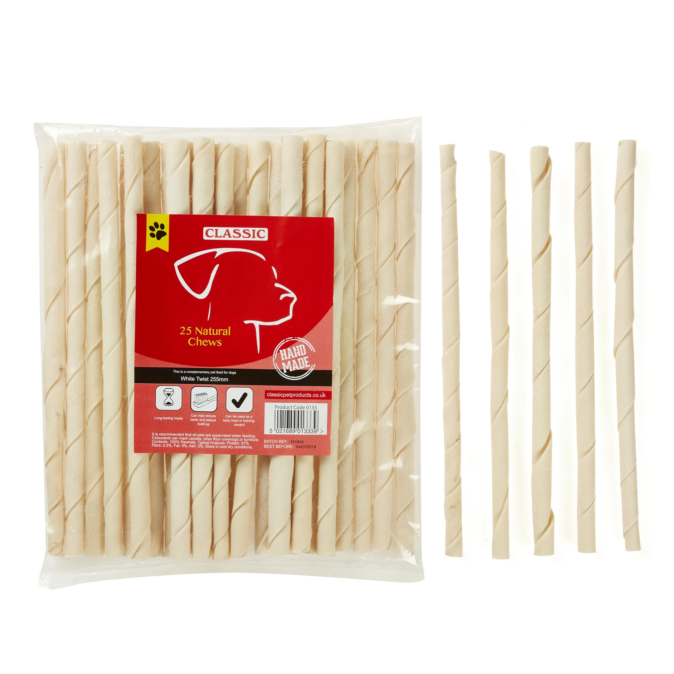 CLASSIC Rawhide Twist, 255 mm, White, Pack of 25, 22 g (Pack of 25)