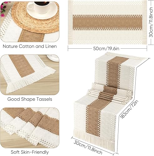 Miniatura 3 de ADRIMER Juego de 4 manteles individuales bohemios con camino de mesa, 9 piezas, 4 manteles individuales redondos tejidos, 4 manteles rectangulares