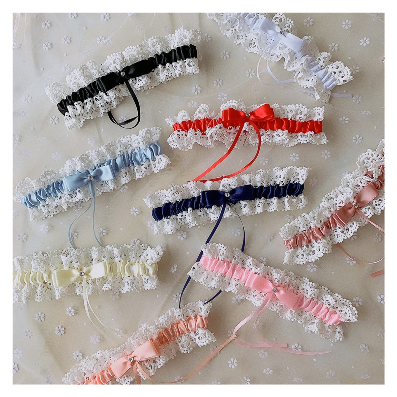 Ladies Wedding Party Bridal Lace Blue Leg Ring Loop Stocking Pas do pończoch (Kolor: 8 róż, Rozmiar: 35-60 cm) (3 Off white 35) (1 Black 35)