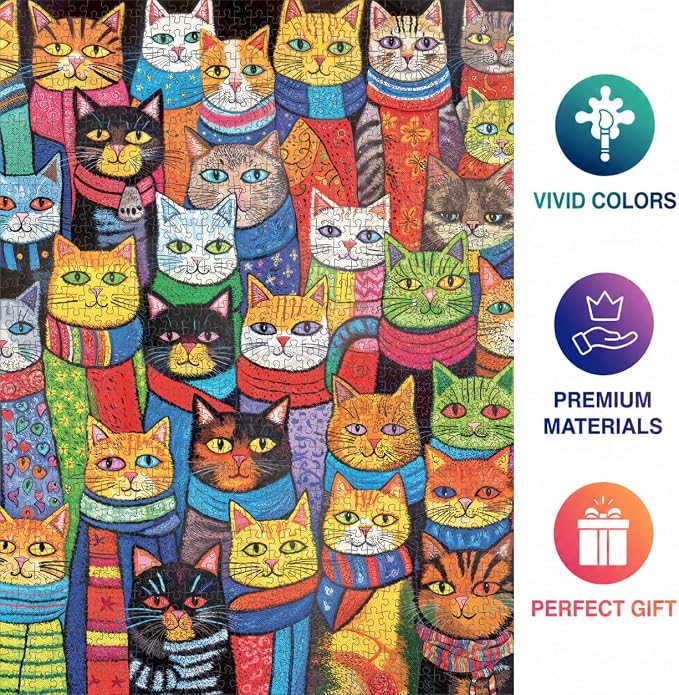 Puzzle de 1000 Piezas Cross & Glory Gatos y Bufandas Coloridas miniatura 5