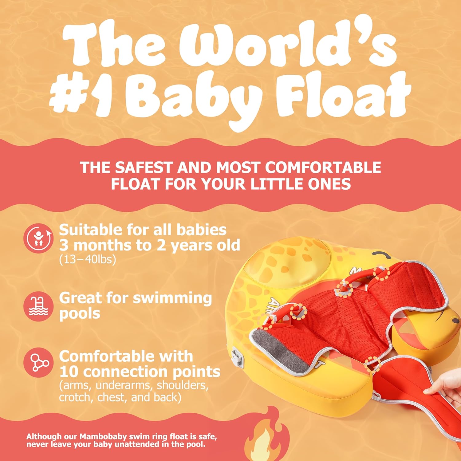 MAMBOBABYFLOAT Sunny Navigator Baby Pool Float with Canopy — Safe, Comfortable, Adjustable Axolotl Pool Float w/Sun Protection, Air-Free Foam Technology, 5-Way Buckle System
