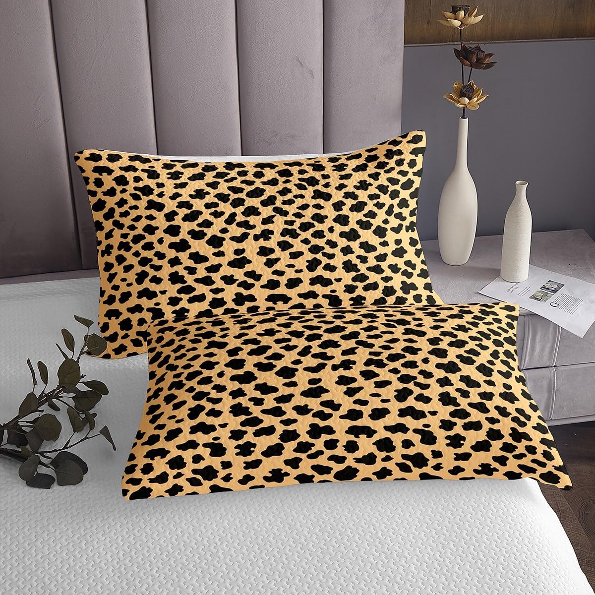 Manfei Leopard Kids Bedspread Twin Size,Cheetah Wild Animal Trendy Coverlet Set,Girls Boys Room Decor,Modern Fashion Vintage Quilted Coverlet,Yellow Black Bedding Quilt,1 Pillowcase