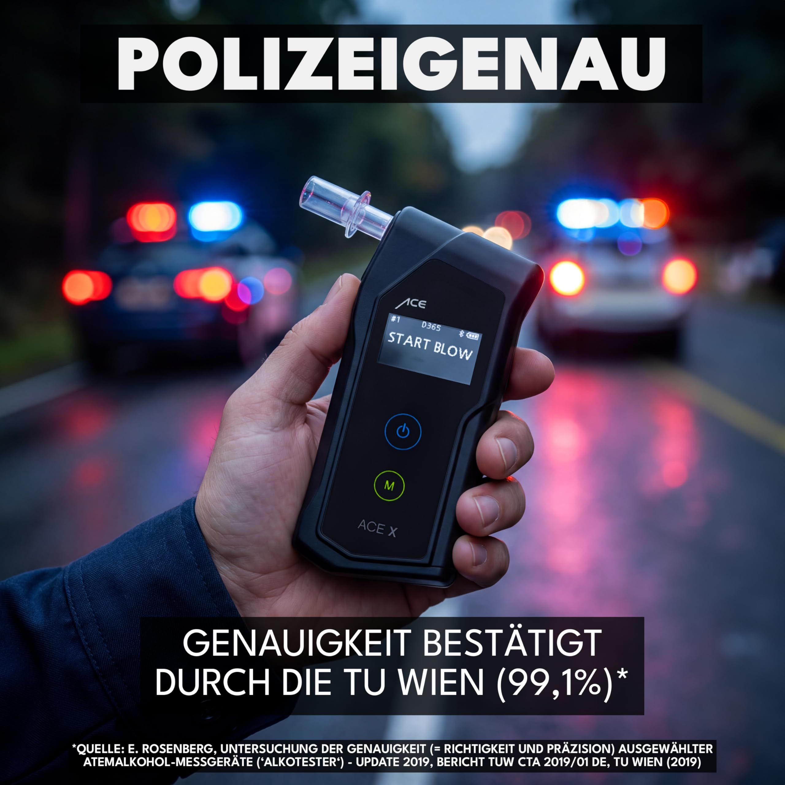 ACE X Alkoholtester Profi-Alkoholmessgerät 99,1% Genauigkeit elektrochemisch polizeigenau