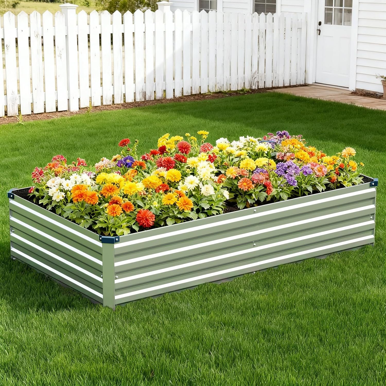 Vengarus 8x2x1FT (2 Pack) Galvanized Raised Garden Bed-Outdoor Planter Box for Vegetables,Metal Flower Boxes with Corner,Planter Raised Bed,(Silver)