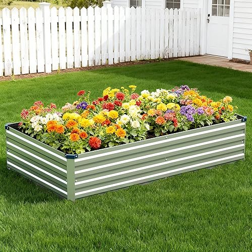 Miniatura 4 de Vengarus Kit de cama de jardín galvanizado elevado de 8 x 4 x 1 pies (paquete de 2), maceta de metal para exteriores, contenedor rectangular