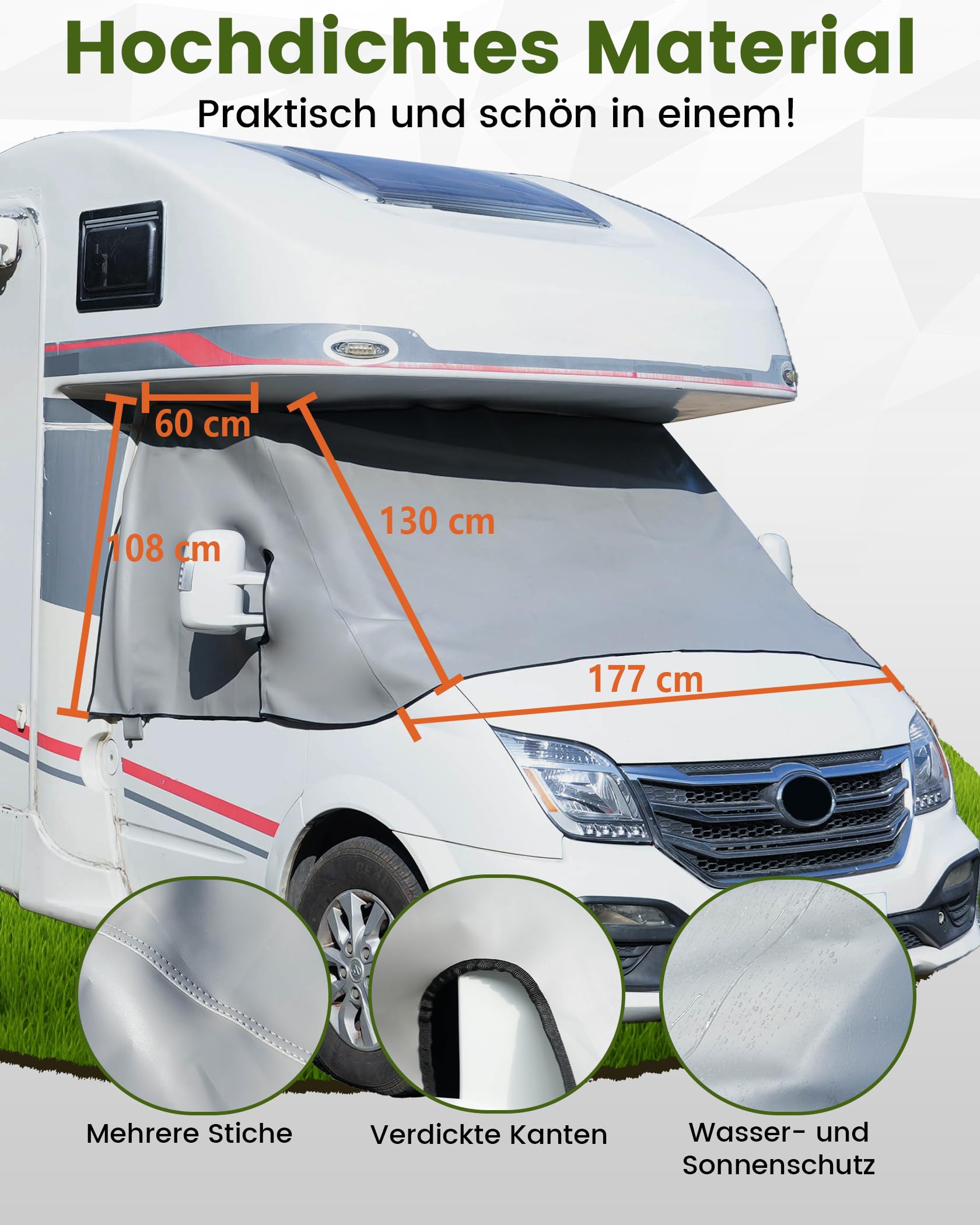 Frontscheibenabdeckung Thermomatte Wohnmobil Zubehör，Umfassender Schutz vor Sonnen, Kalt und Staub, Graue Scheibenabdeckung Geeignet für FIAT Ducato X290 ab 2014