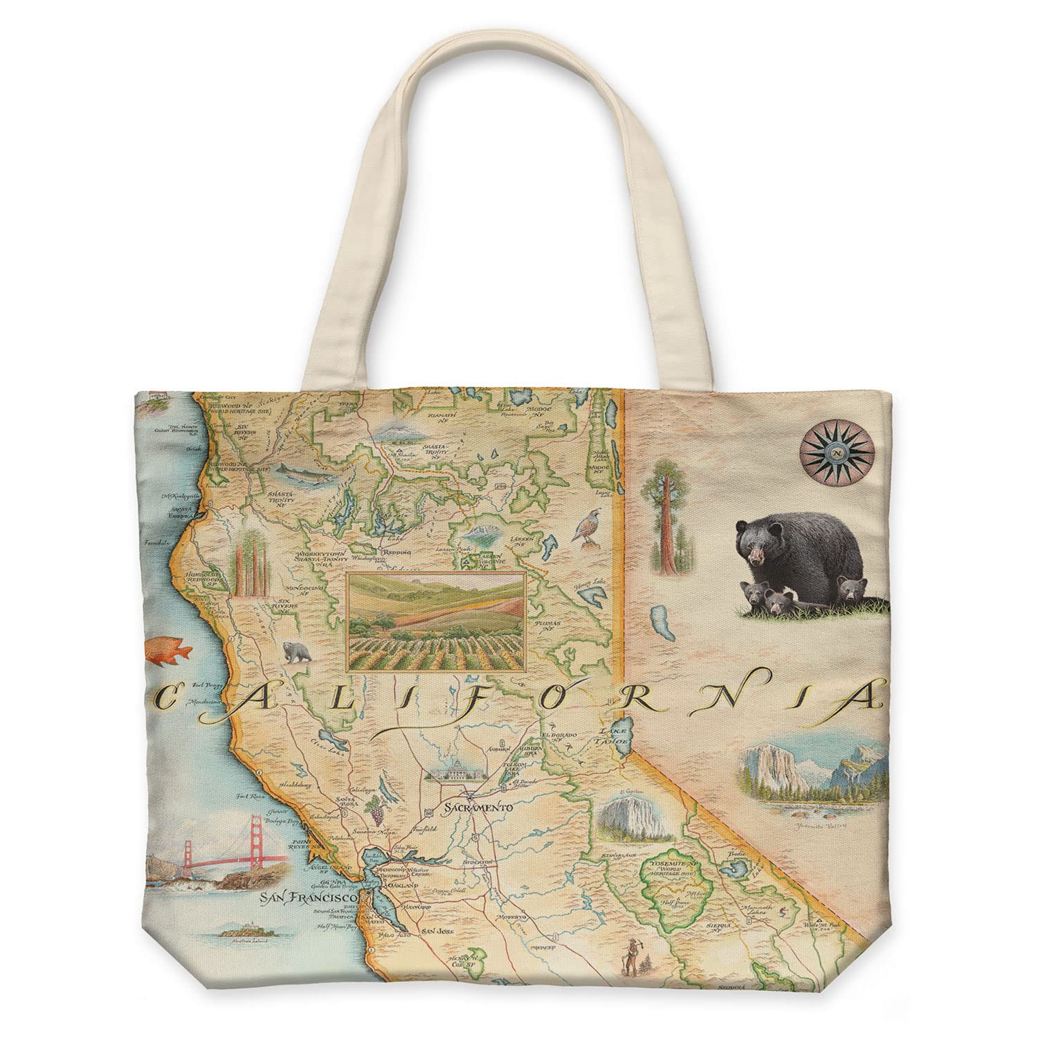 Xplorer Maps Canvas Tote Bag with Handles, Cloth Grocery Shopping Bag, Reusable & Eco-friendly Bag, 100% Cotton, Washable