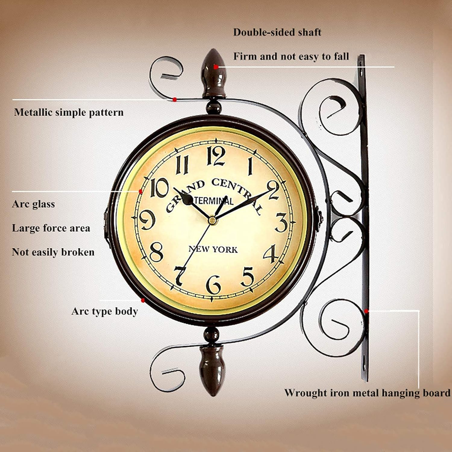 Outdoor Garden Wall Clock, 15 Inch Classic 360 ° Rotation On Both Sides Station Clock with Station Holder Outdoor Clock Garden Indoor Outdoor Decoration Wall Clock Outdoor Gard