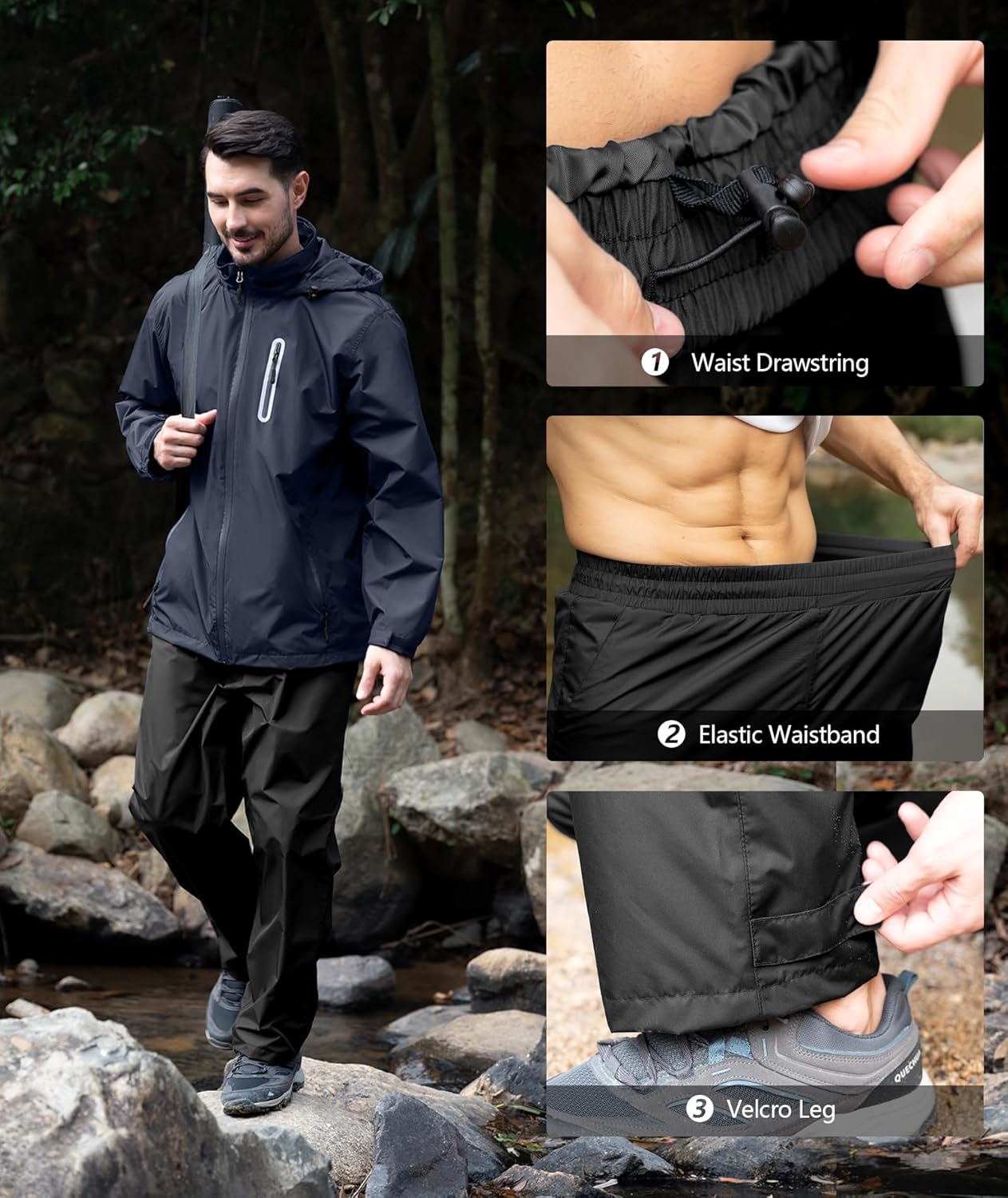 Men's Waterproof Golf Rain Suit Rain Gear Jacket and Pant Outdoor Lightweight Hooded Raincoat - Image 5