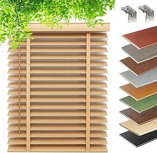 2 Inch Solid Wood Blinds Shades for Indoor Windows, Cordless Wooden Window Blinds with Adjustable Light Control & Privacy for Bedroom, Office, Kitchen, Dining Room, Multiple Sizes/Color(Wood)