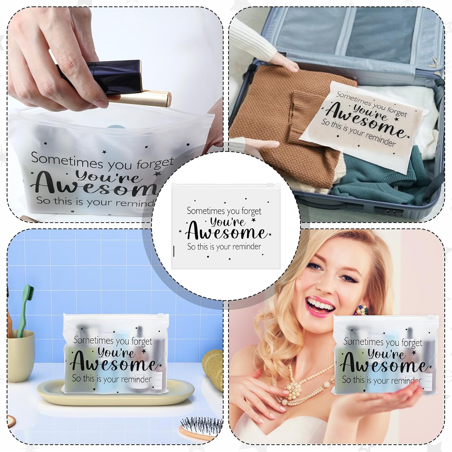 200 Pcs Inspirational Gifts for Women Bulk - EVA Cosmetic Makeup Bags with Zipper, You Are Awesome Travel Toiletry Pouch for Nurse, Teacher Appreciation & Birthday Christmas Gift (8 x 6 Inch) - Image 4