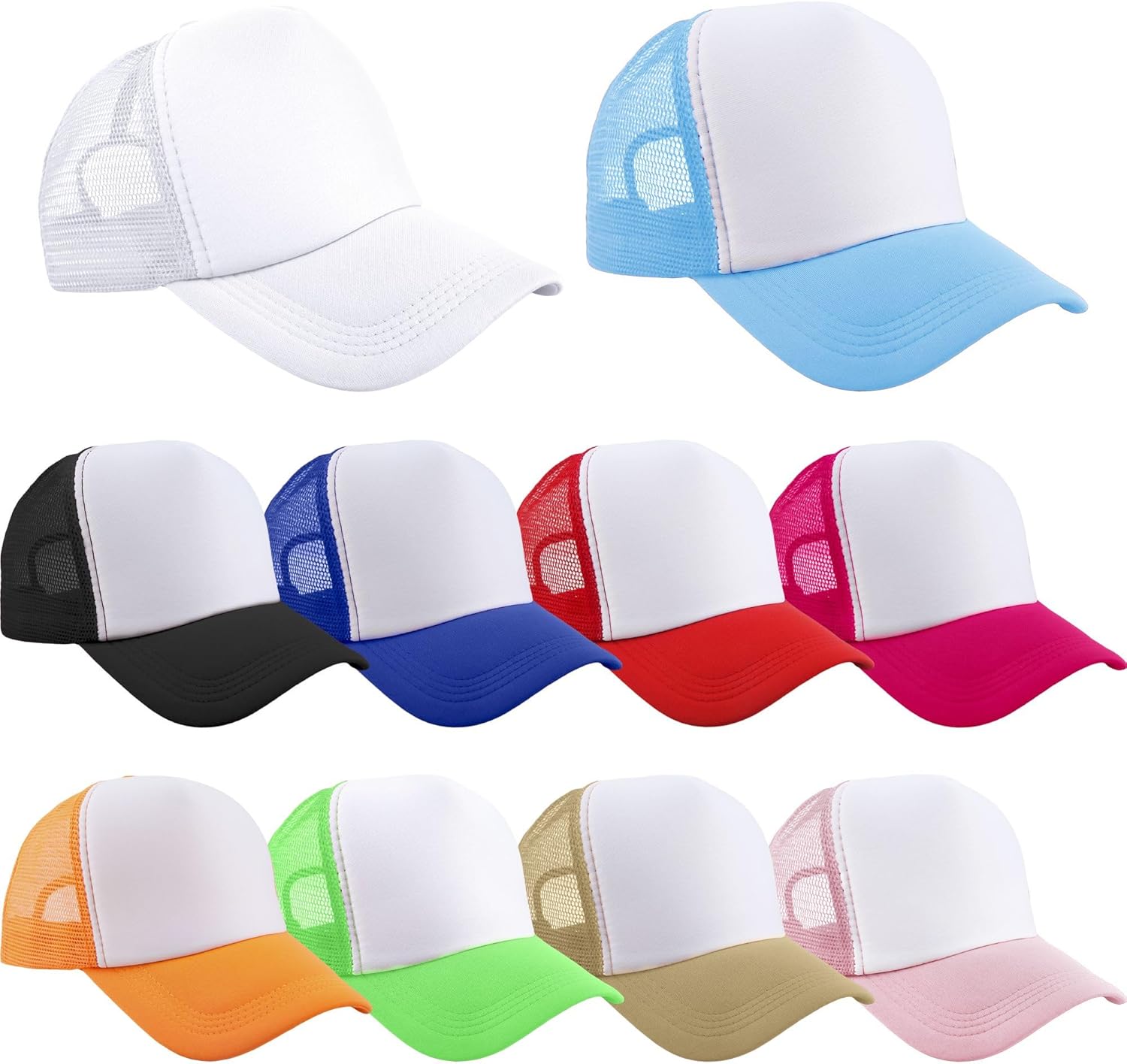 10 Pcs Adult Trucker Hats Summer Mesh Baseball Cap Blank Sublimation Trucker Cap Adjustable Trucker Hat for Unisex