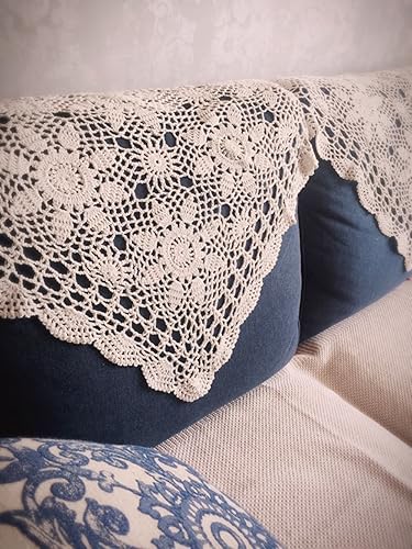 Vista 24 de Damanni Mantel de encaje de ganchillo hecho a mano de algodón blanco, cuadrado, 31 x 31 pulgadas