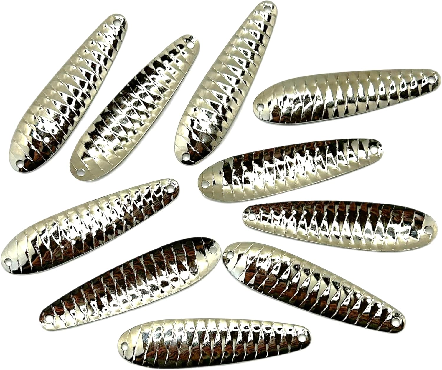 Nickel Prism Trolling Spoon for DIY Lure Making Prism Flutter Spoon with a Brass Base, Nickel Finish - Made in USA - 10 Pack