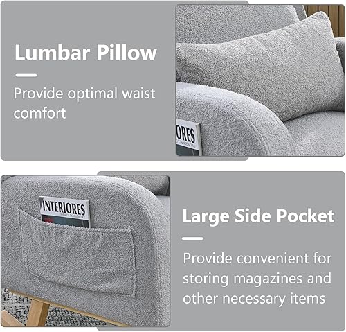 Miniatura 5 de NIOIIKIT Mecedora para guardería, sillón moderno de respaldo alto con bolsillos laterales, balancín deslizante con asiento acolchado, almohada