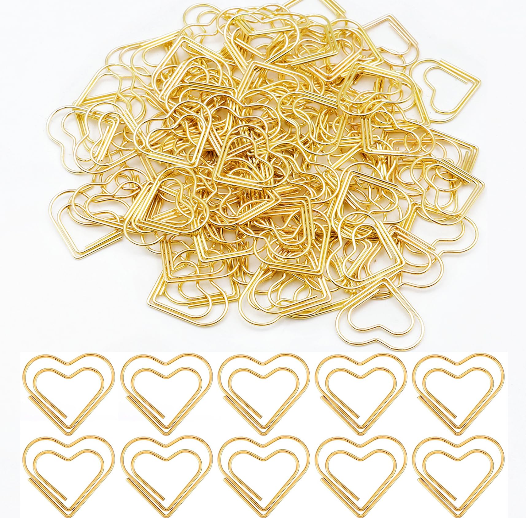 Graffette A Forma Di Cuore Dorato - 150 Pezzi Fermagli Per Carta, Ideali Per Ufficio, Scuola, Cartoline E Decorazioni - Foto 2