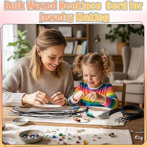 Miniatura 11 de Tudomro 100 piezas de collar de cuero encerado a granel con cierre, collar, pulsera, cadenas, cuerda para hacer joyas, colgantes