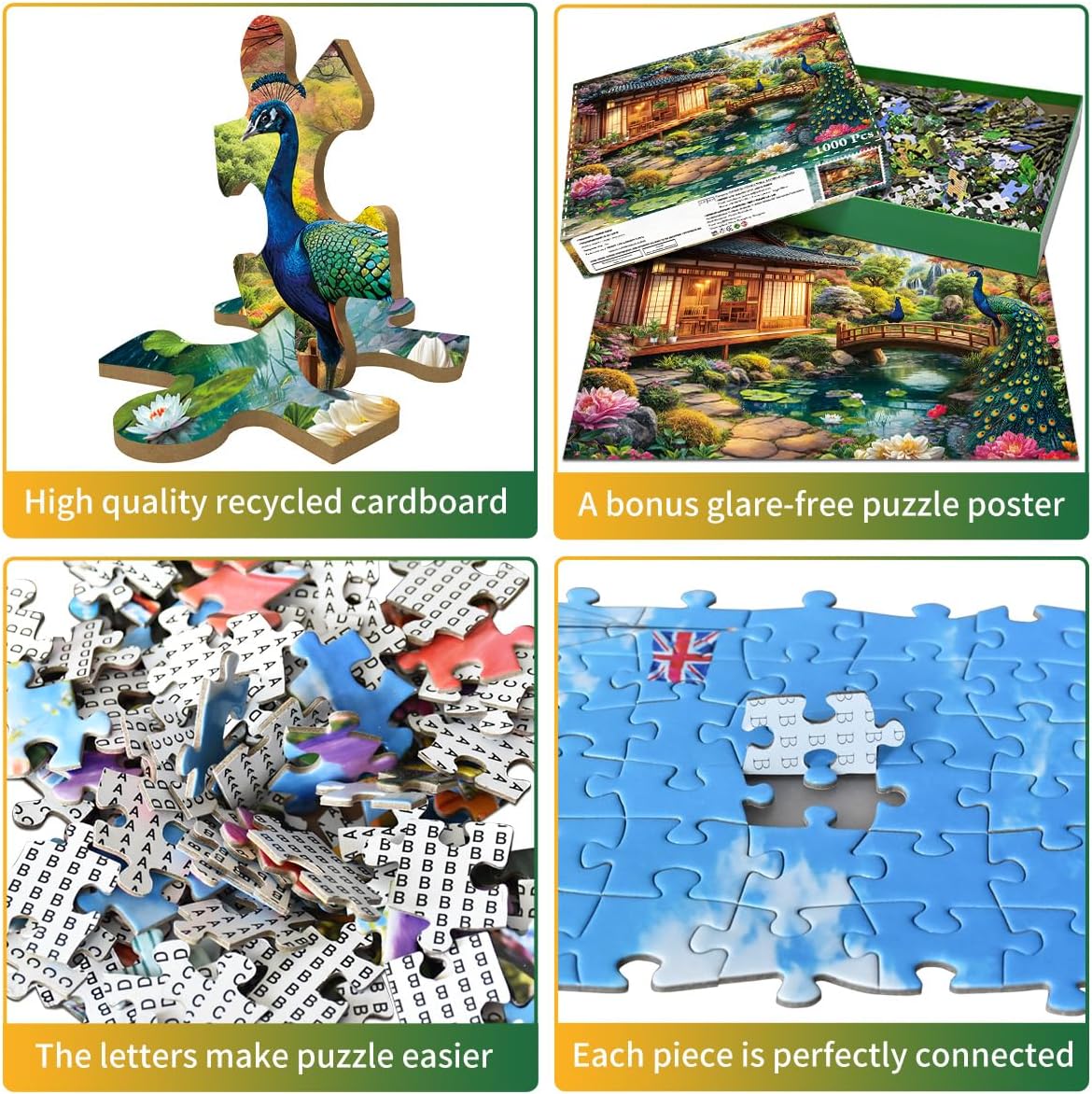1000 Piece Puzzles for Adults - Traditional Japanese Retreat - Jigsaw Puzzles for Adults and Kids 1000 Piece Educational Games Colorful Puzzles-Exquisite Japanese Garden with Peacocks