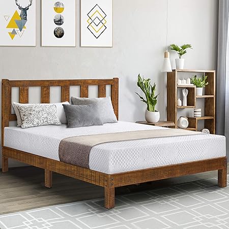 Amazon Com Olee Sleep 14 Inch Deluxe Solid Platform Headboard Wood Bed Frame Queen Natural Home Kitchen