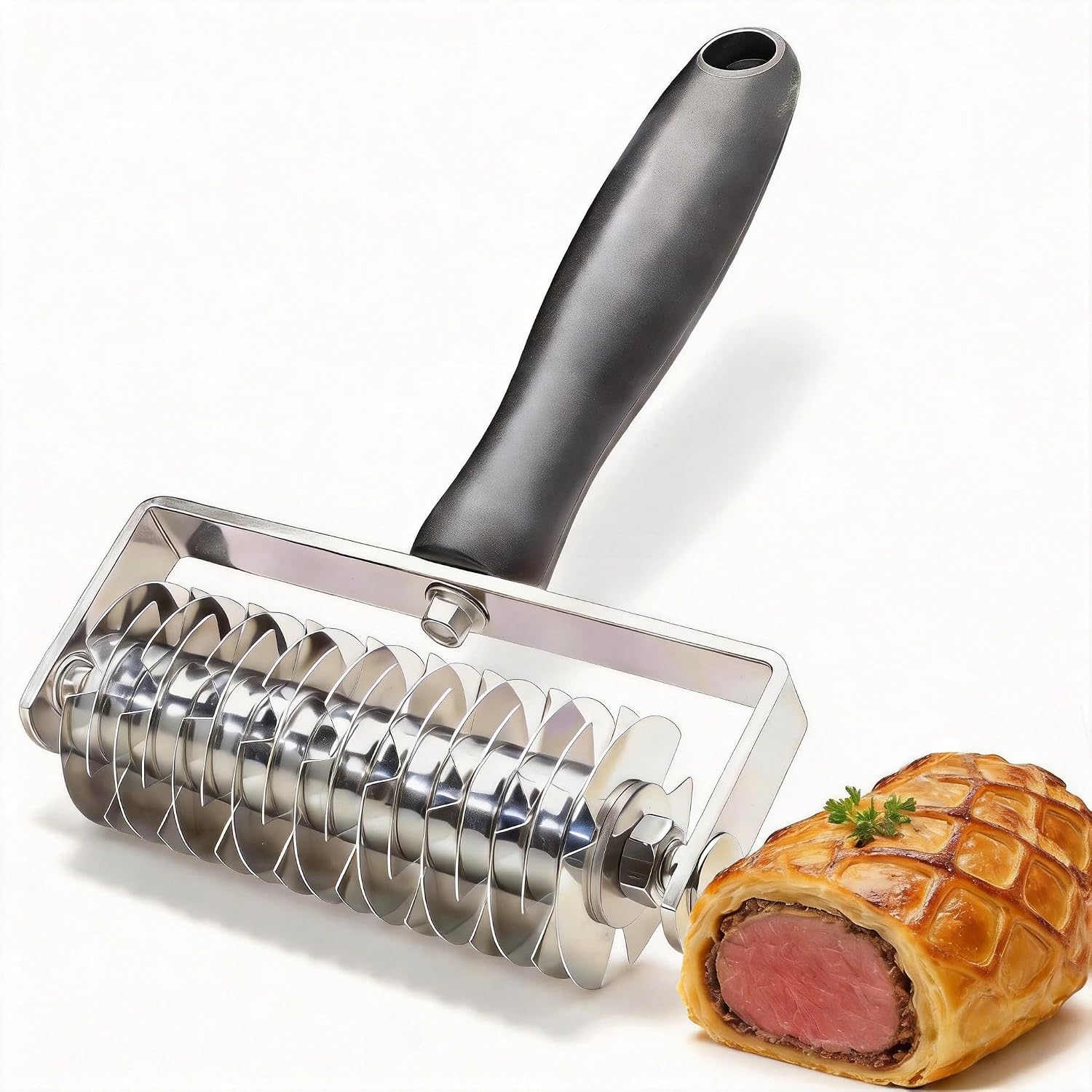 AMPSEVEN Pastry Lattice Roller Cutter - Professional Stainless Steel Dough Lattice for Pie Pizza Bread, beef wellington, Pastry Crust Roller Cutter