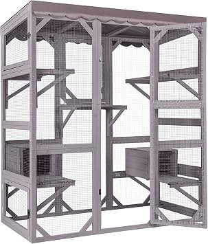 Suumerpety Catio Outdoor Cat Enclosure, Large Wooden Catio with Window Access for Patio, 5-Tier Cat Playpen