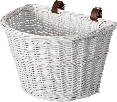 Wicker Front Cargo Bike Basket - Perfect for Riders of All Ages and Genders - for Beach Cruiser, Stationary Bike, E-Bike, or Road Bike with Stylish Faux Leather Straps