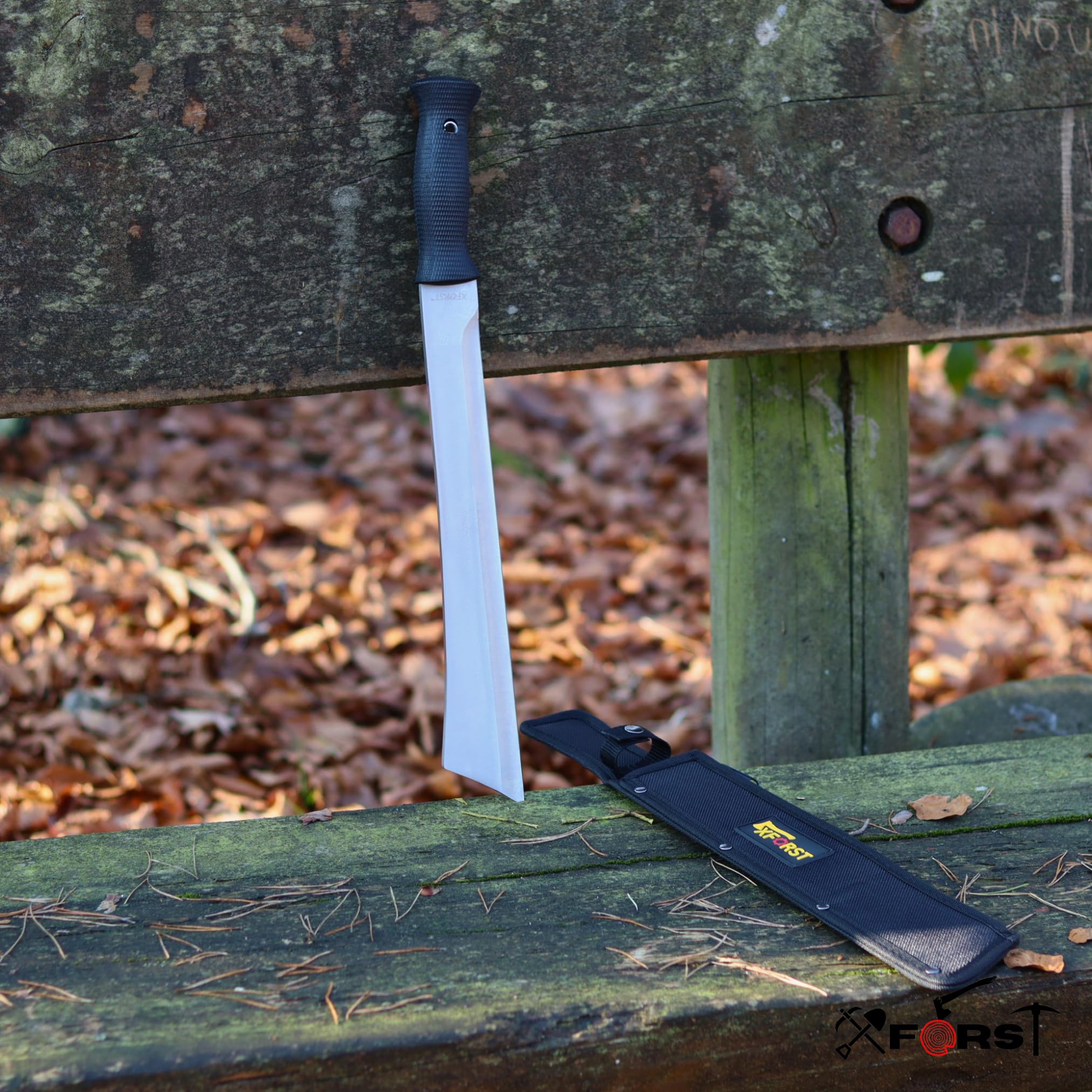 Machete Xforst da Bosco, Roncola Professionale e Grande Coltello Outdoor, Attrezzo da Taglio per Giardino, Rovi, Rami e Legna, Acciaio Inossidabile, con Custodia, 46 cm, BUC
