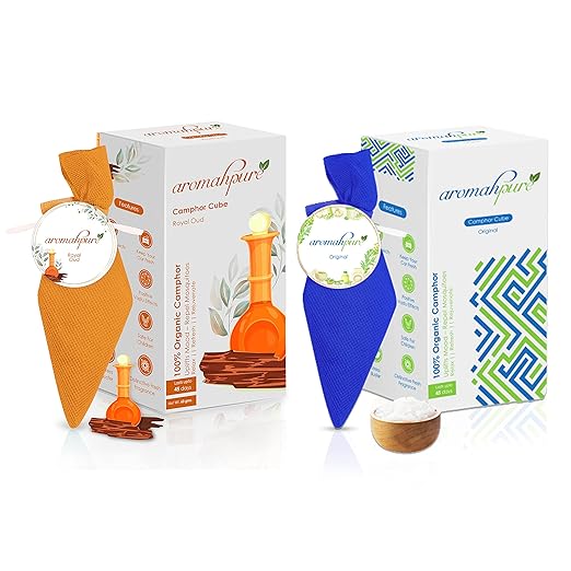 Aromahpure Camphor Cube  100% Pure & Organic Camphor Cone for Car, Room and Bathroom Fresheners (Original + Royal Oud)