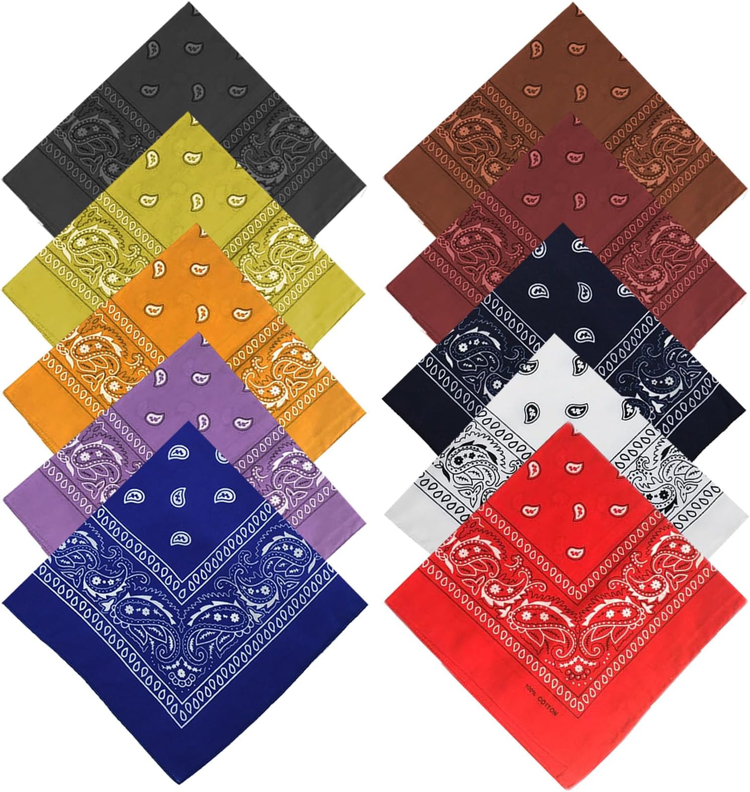 10 Colorful Paisley Bandana Set, Multifunction Bandanas for Women & Men, Polyester Novelty Bandanas - Stylish Hair Scarf Neckerchief Square Large Bandana (21x21 Inch)