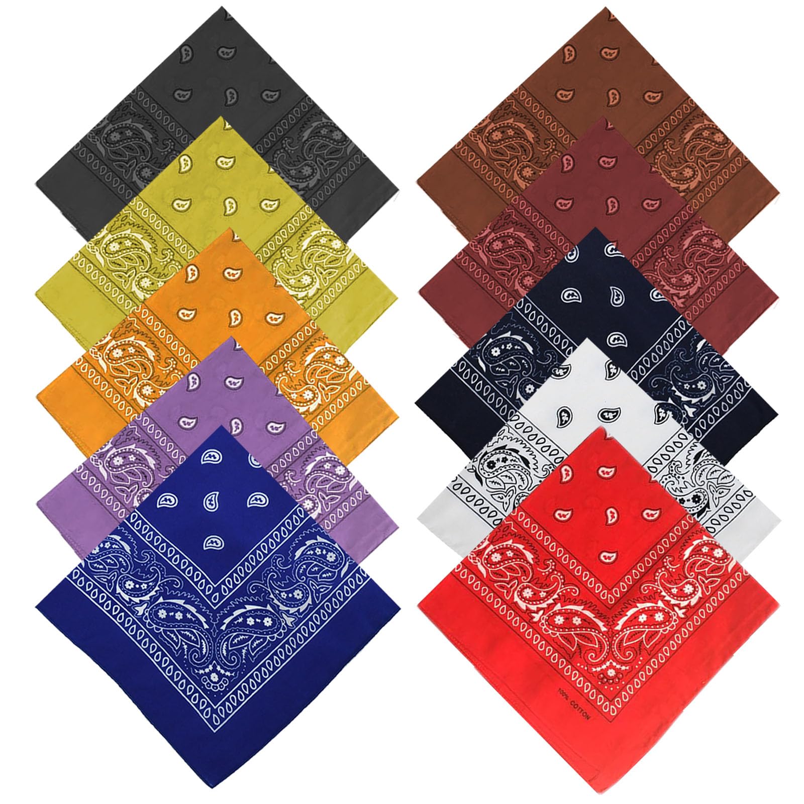 10 Colorful Paisley Bandana Set, Multifunction Bandanas for Women & Men, Polyester Novelty Bandanas - Stylish Hair Scarf Neckerchief Square Large Bandana (21x21 Inch)