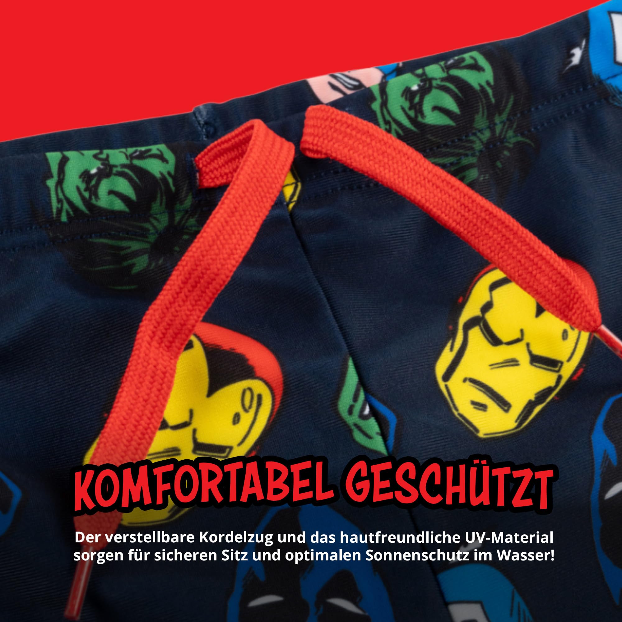United Labels Marvel Avengers Maillot de bain 2 pièces pour garçon, protection UV 30, bleu et rouge, maillot de bain pour enfant avec t-shirt et maillot de bain