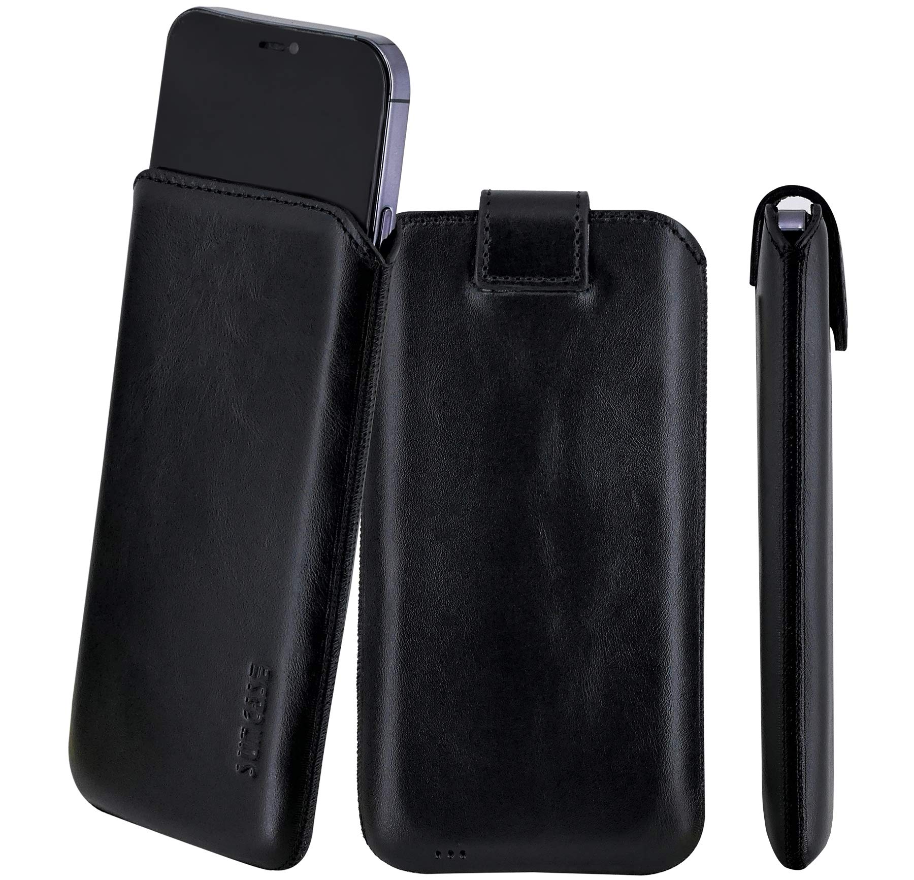 Suncase Custodia In Vera Pelle Per IPhone 12 Pro (6,1") – Colore Marrone Scuro Antico, Con Linguetta E Chiusura Magnetica
