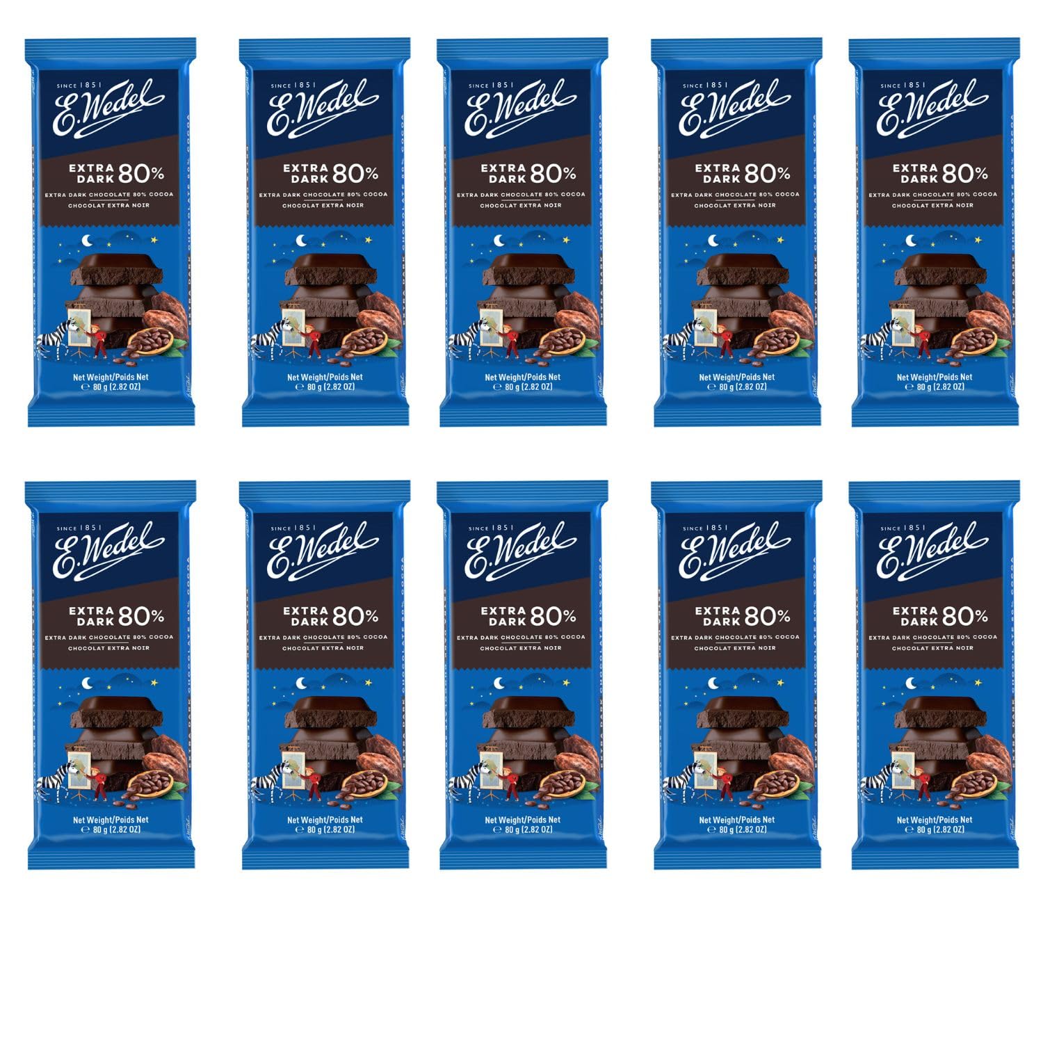 Chocolate Bars Extra Dark Chocolate 80%, 80g | Pack of 10 | Made in Poland, Dark ChocolateBars Multipack, Cocoa from Ghana