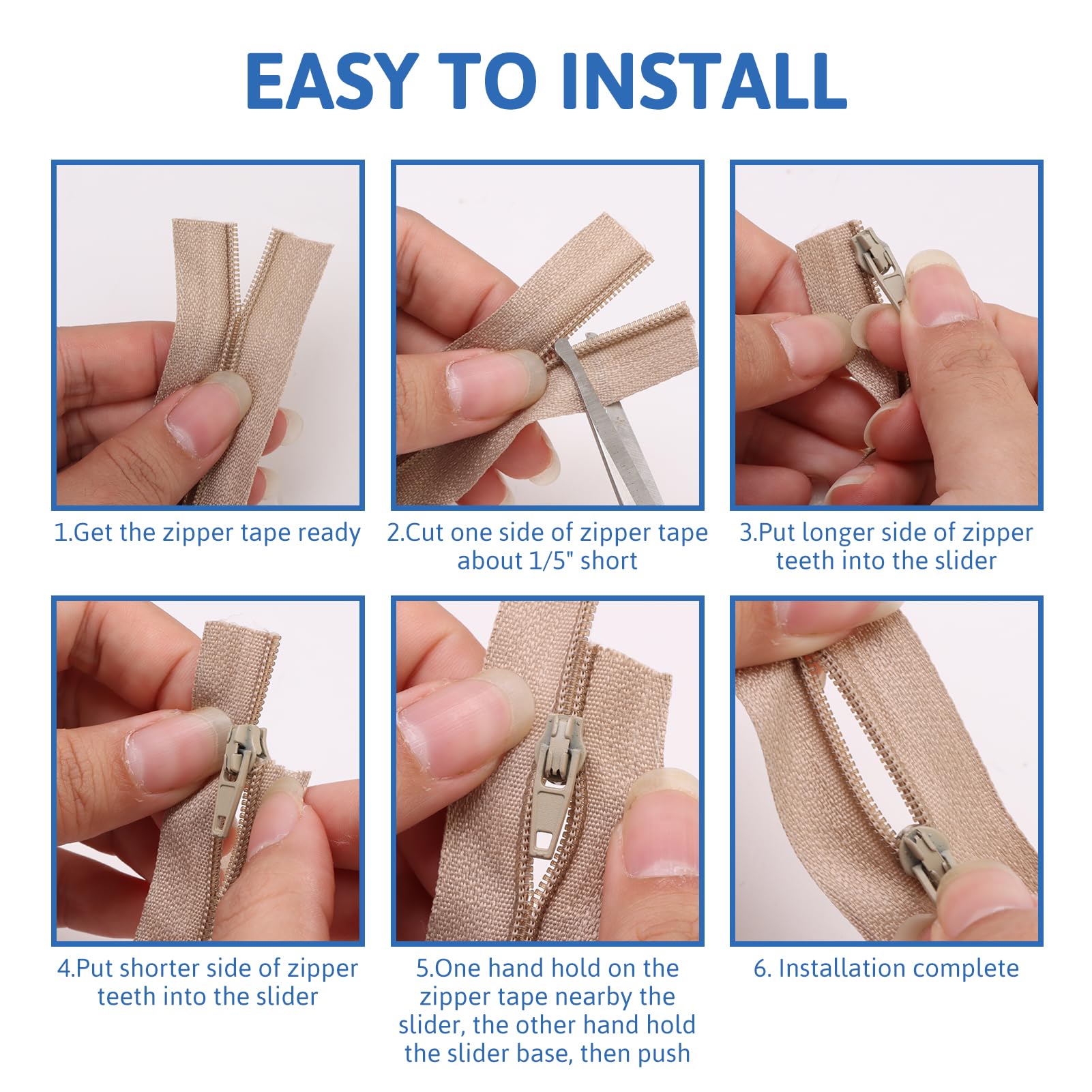 Continuous Zipping Chain 5m Beige Zipper Size 3# Nylon Cushions Upholstery Zips for Sewing Heavy Duty Trimmable on Roll NO.3 Pullers for DIY Sewing Tailor Craft Bag ( 5m / 10 Zipper Sliders - Image 4