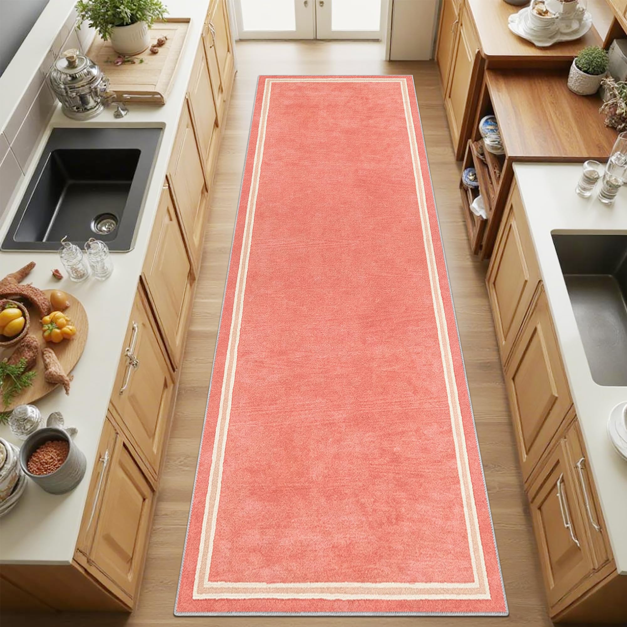 Alfombra de Pasillo y Cocina Lavable a Máquina Rosa 60x160cm