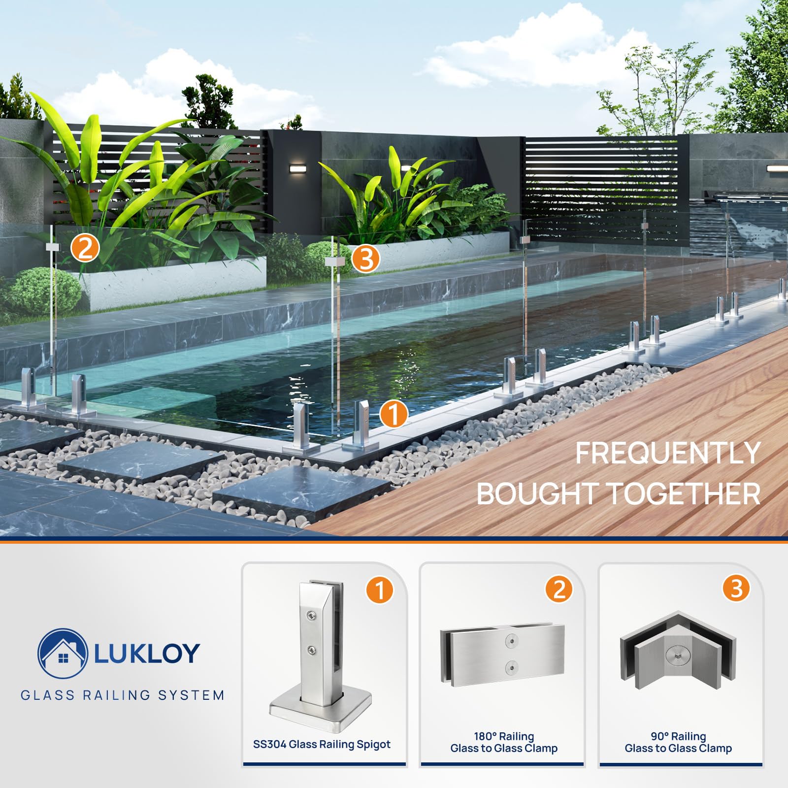 LukLoy Paquete de 12 espigas de barandilla de vidrio de acero inoxidable T304, acabado cepillado, sistema de barandilla de vidrio, diseño sin taladrar para piscina, cubierta, escalera, balaustrada