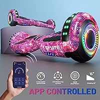 Vista 3 de SIMATE Scooter con accesorio de asiento, tablas de equilibrio automático de 6.5 pulgadas con altavoces Bluetooth y luces LED para niños, adultos